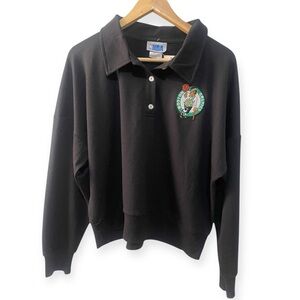NBA Woman’s Boston Celtics Black Long Sleeve Polo Shirt Size Large NEW! TAGS!